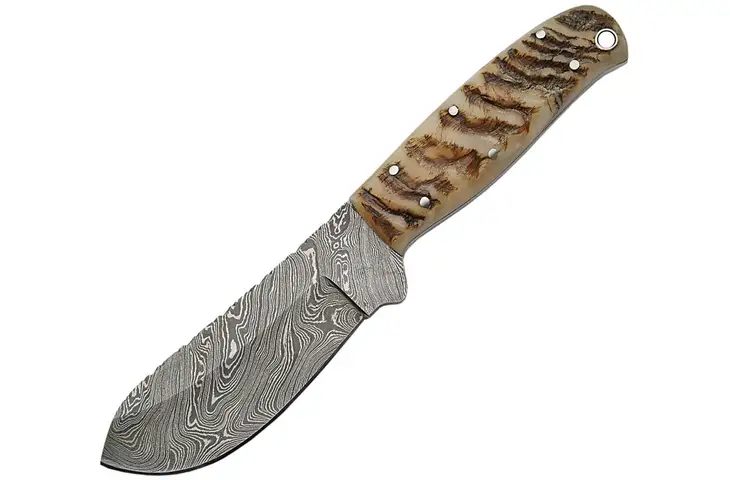 Damascus Big Game Skinner Ram Horn Fixed Blade Knife